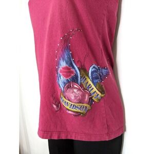 Harley Davidson Honolulu Hawaii Pink Racerback Tank Top Rhinestone Graphic Sz‎ M